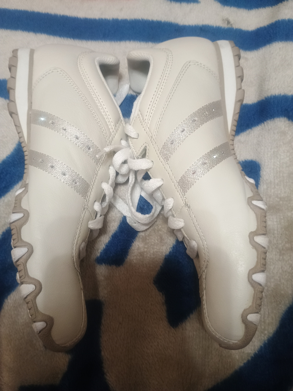 Skechers Women's White Lace-Up Sneakers with Silver Stripes